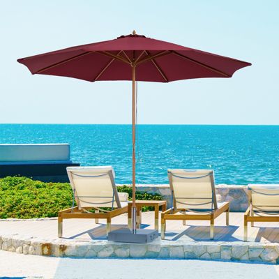 Parasol droit en bois polyester haute densité protection solaire dia. 3 x 2,5H m rouge