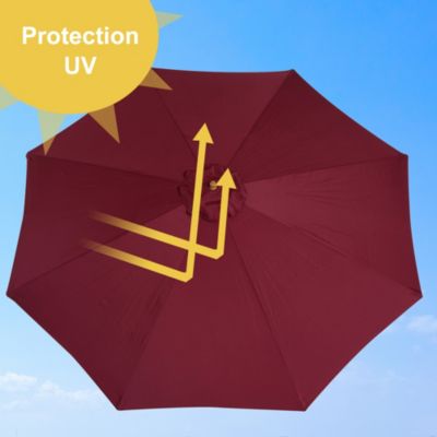 Parasol droit en bois polyester haute densité protection solaire dia. 3 x 2,5H m rouge