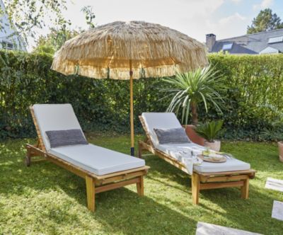 Parasol droit Ezpeleta Manila - rond - coloris bois naturel - L.200 x l.200 cm