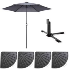 Parasol droit inclinable 3m et 4 dalles lestées aluminium gris  Oviala