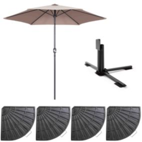 Parasol droit inclinable 3m et 4 dalles lestées aluminium taupe  Oviala