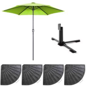 Parasol droit inclinable 3m et 4 dalles lestées aluminium vert  Oviala