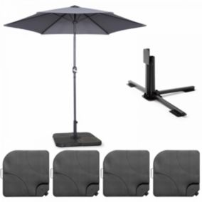 Parasol droit inclinable 3m et 4 dalles à lester remplissables gris  Oviala