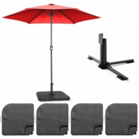 Parasol droit inclinable 3m et 4 dalles à lester remplissables rouge  Oviala