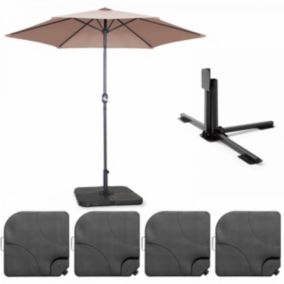 Parasol droit inclinable 3m et 4 dalles à lester remplissables taupe  Oviala