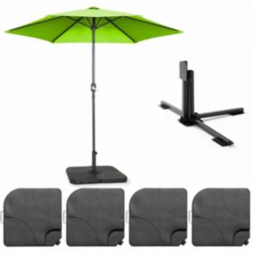 Parasol droit inclinable 3m et 4 dalles à lester remplissables vert  Oviala