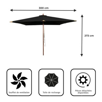 Parasol droit noir 3x3 m Pegasia
