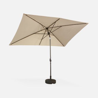 Parasol droit rectangulaire 2x3m - Touquet Sable - mât central en aluminium orientable et manivelle d'ouverture
