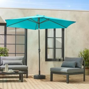 Parasol droit rond D.300cm - Touquet Turquoise - mât central en aluminium orientable et manivelle d'ouverture