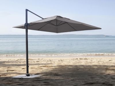 Parasol en aluminium carré coloris taupe avec pied en croix + housse incluse Trinidad - 3 x 3 x 2,66 m - Jardiline