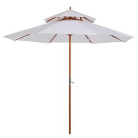 Parasol en bois peuplier droit 2 toits polyester 180 g/m² dia. 2,65 x 2,64H m blanc