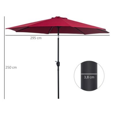 Parasol en métal rond polyester 180g/m² manivelle inclinable dia. 3 x 2,45H m