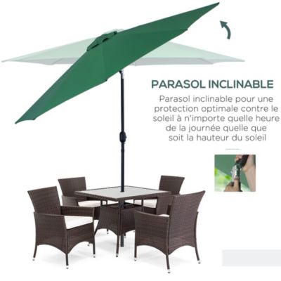 Parasol en métal rond polyester 180g/m² manivelle inclinable dia. 3 x 2,45H m