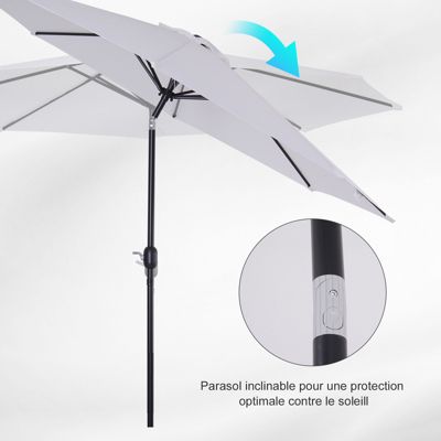 Parasol en métal rond polyester 180g/m² manivelle inclinable dia. 3 x 2,45H m