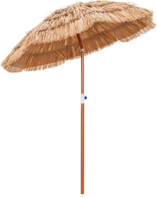 Parasol en Paille PE Style Hawaïen Inclinable avec Sac de Transport 8 Baleines Métallique pour  Plage Jardin H 194 cm