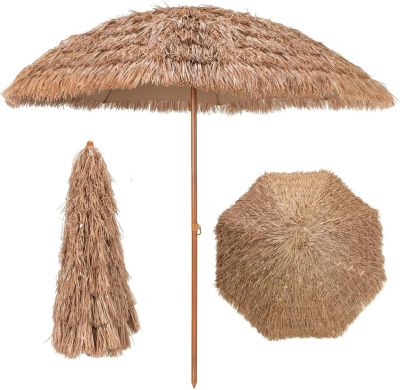 Parasol en Paille PE  Style Hawaïen Tropical Baleines pour Patio Terrasse Jardin H 220cm