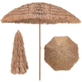 Parasol en Paille PE  Style Hawaïen Tropical Baleines pour Patio Terrasse Jardin H 220cm