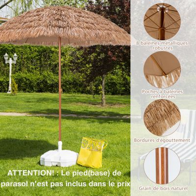 Parasol en Paille PE  Style Hawaïen Tropical Baleines pour Patio Terrasse Jardin H 220cm