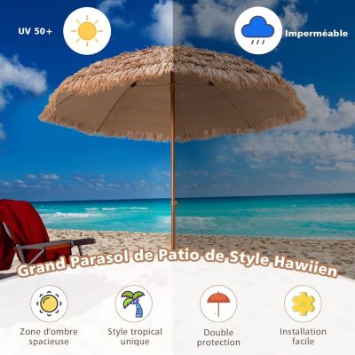 Parasol en Paille PE  Style Hawaïen Tropical Baleines pour Patio Terrasse Jardin H 220cm