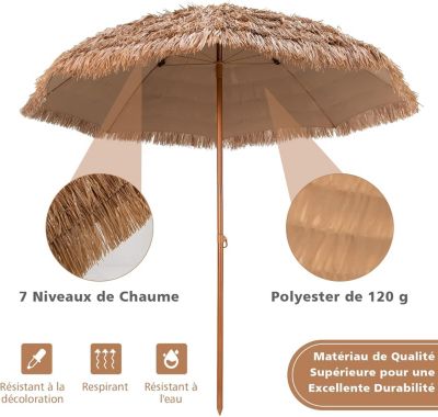 Parasol en Paille PE  Style Hawaïen Tropical Baleines pour Patio Terrasse Jardin H 220cm