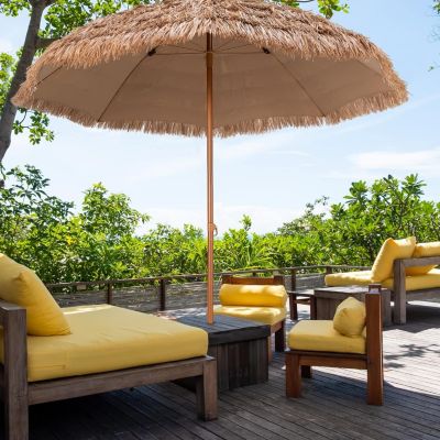 Parasol en Paille PE  Style Hawaïen Tropical Baleines pour Patio Terrasse Jardin H 220cm