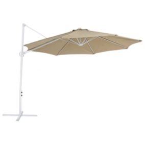 Parasol en porte-à-faux taupe et blanc 2,95 m SAVONA II