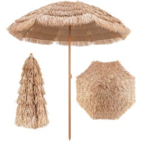 Parasol GIANTEX en Paille PP  Inclinable 8 Baleines de Style Hawaïen Hauteur 213.5 CM pour Plage Jardin Terrasse Piscine