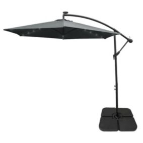 Parasol Gris 3m avec LED's Intégrés avec Base Carrée