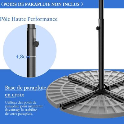 Parasol Inclinable 24 LED Lampe Solaire Réglable en Hauteur avec Manivelle H245 cm 8 Baleines  Résistant aux UV Bleu