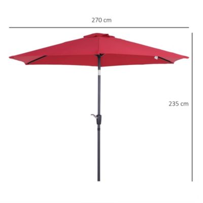 Parasol inclinable de jardin manivelle toile polyester imperméabilisée haute densité 180 g/m² dia. 2,7 x 2,35H m alu