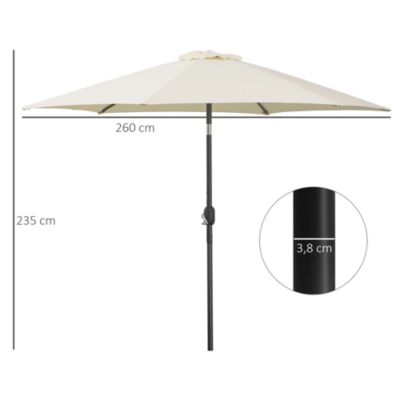 Parasol inclinable de jardin manivelle toile polyester imperméabilisée haute densité 180 g/m² dia. 2,7 x 2,35H m alu