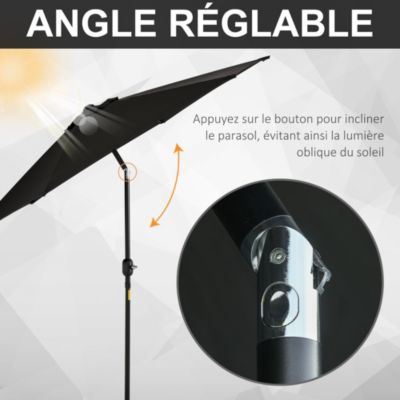 Parasol inclinable de jardin manivelle toile polyester imperméabilisée haute densité 180 g/m² dia. 2,7 x 2,35H m alu