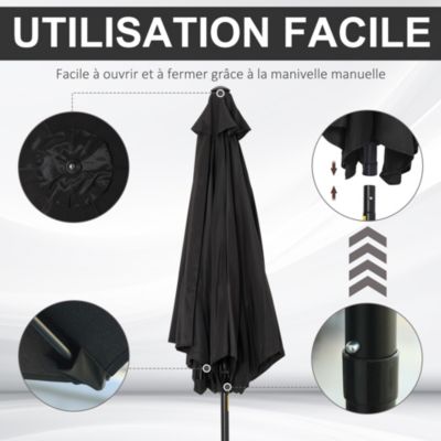 Parasol inclinable de jardin manivelle toile polyester imperméabilisée haute densité 180 g/m² dia. 2,7 x 2,35H m alu