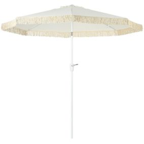 Parasol inclinable de jardin style bohème à franges polyester haute densité crème