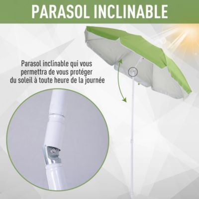 Parasol inclinable octogonal de plage dia. 150 cm tissu polyester haute densité anti-UV mât démontable sac de transport inclus