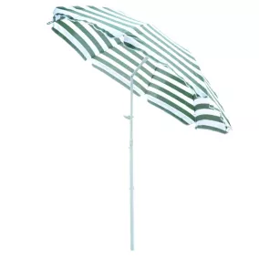 Parasol inclinable octogonal de plage dia. 180 cm tissu polyester haute densité anti-UV mât démontable vert blanc rayé