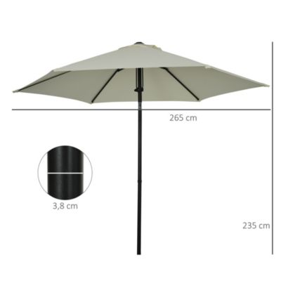 Parasol inclinable octogonal  dia. 2,65 x 2,35H m métal époxy noir polyester haute densité 180 g/m² gris clair