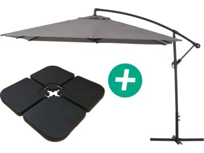 Parasol jardin déporté Alu "Ilios 3"  Carré  3 x 3 m  Gris  Dalles incluses