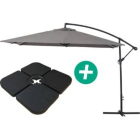 Parasol jardin déporté Alu "Ilios 3"  Carré  3 x 3 m  Gris  Dalles incluses