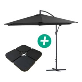 Parasol jardin déporté Alu "Ilios"  Rond  Diametre 3 m  Noir  Dalles incluses