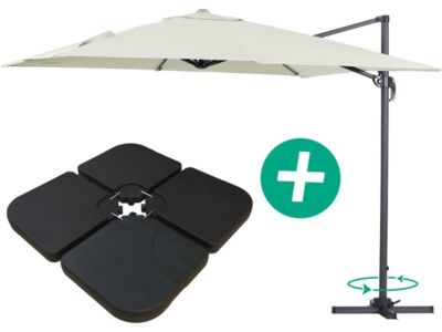 Parasol jardin déporté Alu "Sun 3"  Carré  3 x 3 m  Ecru  Dalles incluses