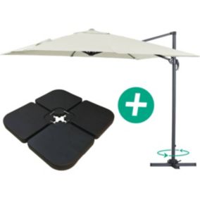 Parasol jardin déporté Alu "Sun 3"  Carré  3 x 3 m  Ecru  Dalles incluses