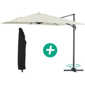 Parasol jardin déporté Alu "Sun 3"  Carré  3 x 3 m  Ecru + housse de protection