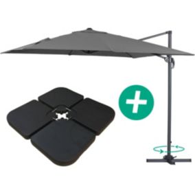 Parasol jardin déporté Alu "Sun 3"  Carré  3 x 3 m  Gris  Dalles incluses