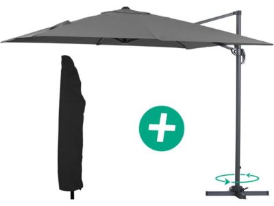 Parasol jardin déporté Alu "Sun 3"  Carré  3 x 3 m  Gris + housse de protection