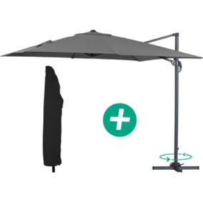 Parasol jardin déporté Alu "Sun 3"  Carré  3 x 3 m  Gris + housse de protection