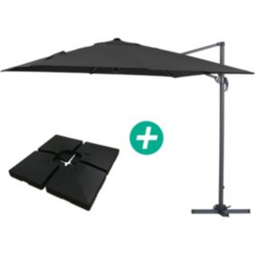 Parasol jardin déporté Alu "Sun 3"  Carré  3 x 3 m  Noir  Dalles incluses