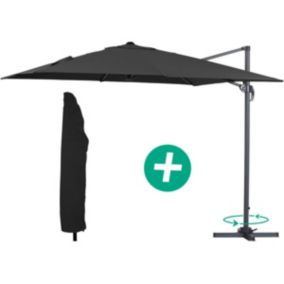 Parasol jardin déporté Alu "Sun 3"  Carré  3 x 3 m  Noir + housse de protection