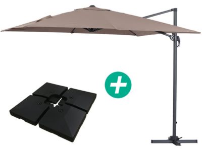 Parasol jardin déporté Alu "Sun 3"  Carré  3 x 3 m  Taupe  Dalles incluses