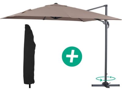 Parasol jardin déporté Alu "Sun 3"  Carré  3 x 3 m  Taupe + housse de protection